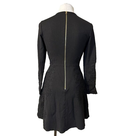Ted Baker Dress 1 US 4 Small Black Long Sleeve Stretch A Line - Picture 9 of 13
